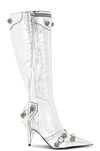 Balenciaga Cagole 90mm Metallic Leather Boots In Silver