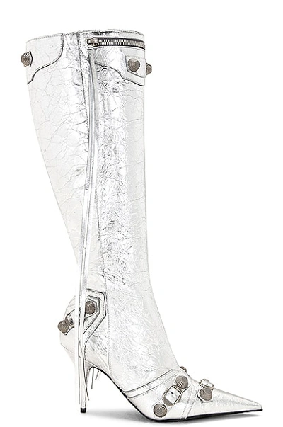 Balenciaga Cagole Leather Knee-high Boots In Grey