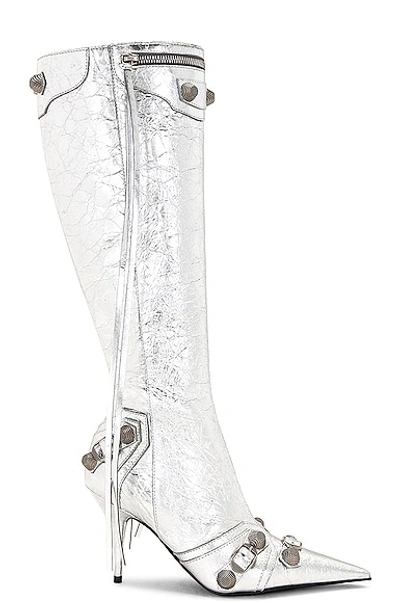 Balenciaga Cagole 90mm Metallic Leather Boots In Silver