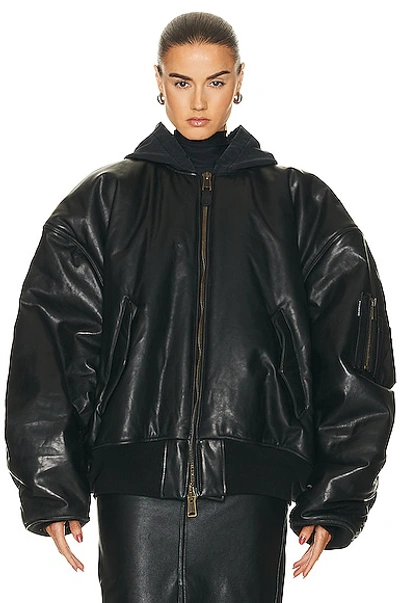 Balenciaga Oversized Leather Bomber Jacket In Black