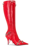 Balenciaga Cagole Lambskin Buckle Zip Knee Boots In Tomato Redaged Ni