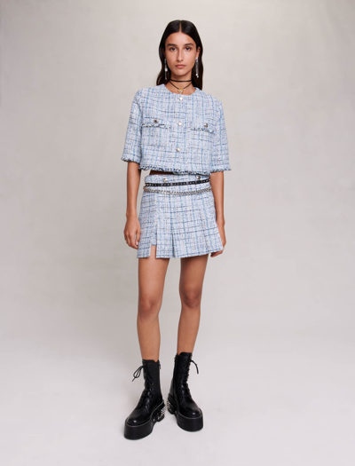 Maje Short Pleated Skirt For Fall/winter In Light Blue