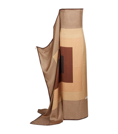 Balmain Monogram-print Strapless Silk Maxi Dress In Brown