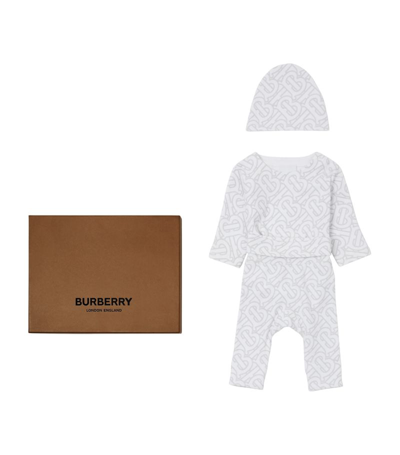 Burberry Babies' Monogram-print Three-piece Gift Set In Dove White