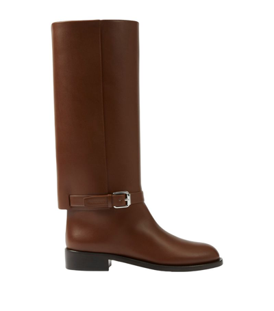 Burberry Emmett Leather Buckle Riding Boots In Brown