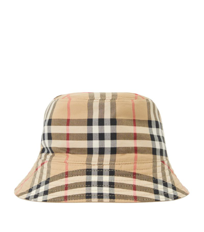 Burberry Kids Gabardine Reversible Bucket Hat In Neutrals