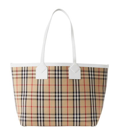 Burberry London Small Check Canvas Tote Bag In Brown