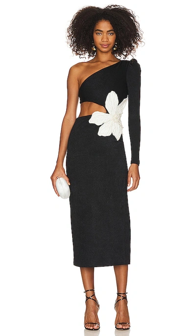 Patbo One Shoulder Maxi Dress With Flower Applique In Black