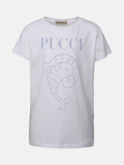 Emilio Pucci Girls Teen White Lilac Fish Logo Ss T-shirt