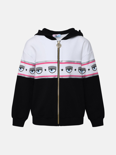 Chiara Ferragni Kids' Eyelike-print Zip-up Hoodie In Black