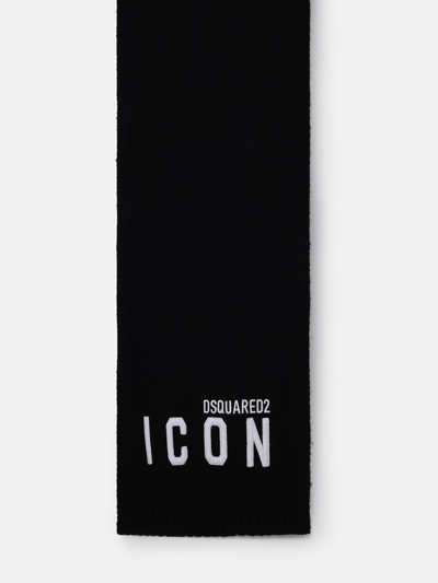 Dsquared2 Kids Logo Embroidred Knit Scarf In Black