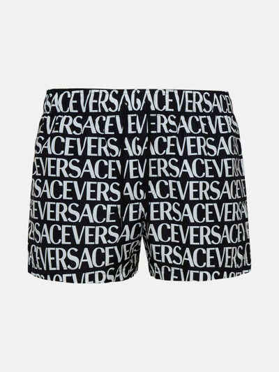 Versace Kids' Little Boy's & Boy's Logo Print Nylon Swim Shorts In Black