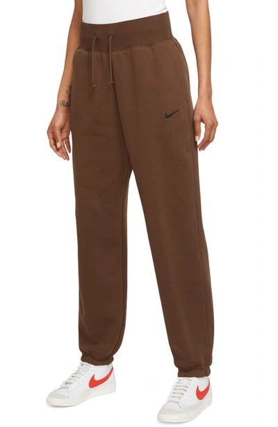 Nike Sportswear Phoenix High Waist Fleece Sweatpants In Cacao Wow/ Black