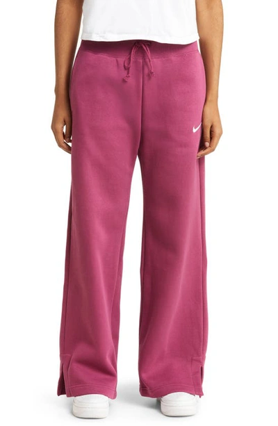 Nike Sportswear Phoenix High Waist Wide Leg Sweatpants In Rosewood/ Sail