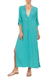 Everyday Ritual Deep V-neck Cotton Caftan In Turquoise