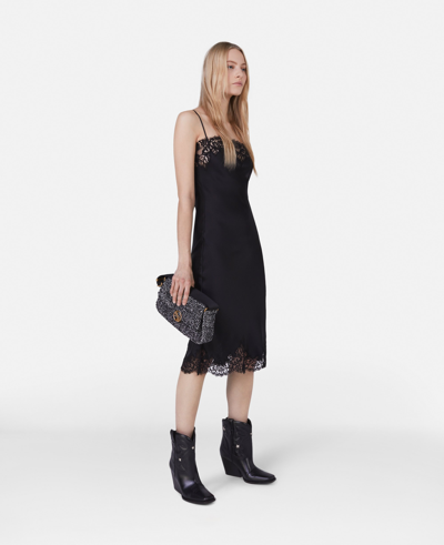 Stella Mccartney Guipere Lace Trim Double Satin Cocktail Dress In Black