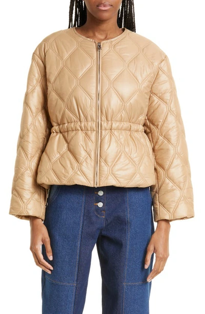 Ganni Shiny Quilt Jacket In Beige