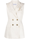 Max Mara Quebec Double-breasted Pinstriped Linen Vest In ホワイト
