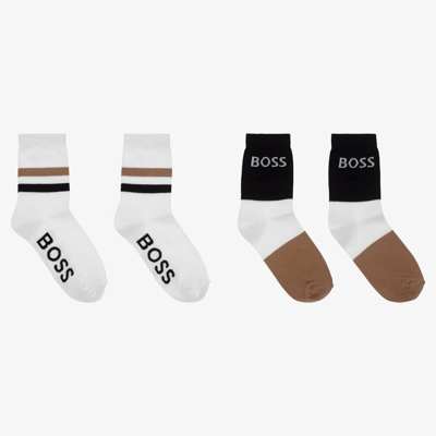 Hugo Boss Boss Teen Boys Black & White Logo Socks (2 Pack)