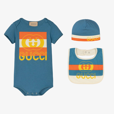 Gucci Babies' Blue Cotton Logo Shortie Gift Set