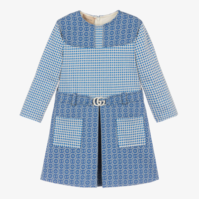 Gucci Kids' Jacquard Logo Dress (4-12 Years) In Blue