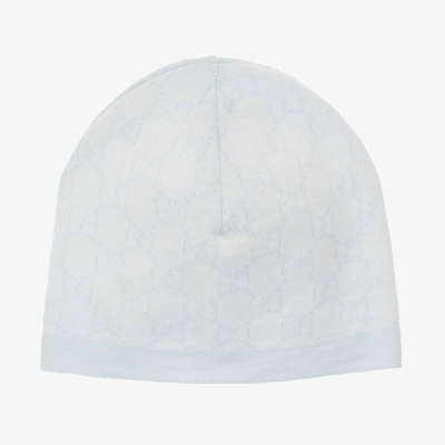 Gucci Blue & Ivory Wool Gg Baby Hat