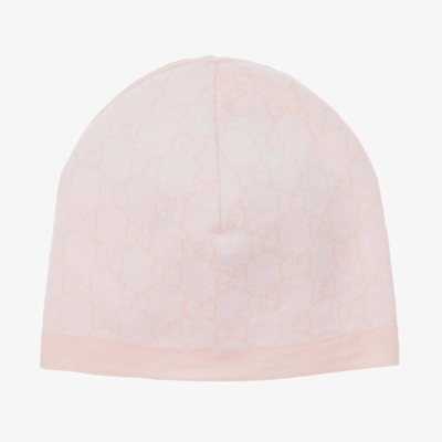 Gucci Girls Pink & Ivory Wool Gg Baby Hat