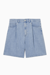 Cos Pleated A-line Denim Shorts In Blue