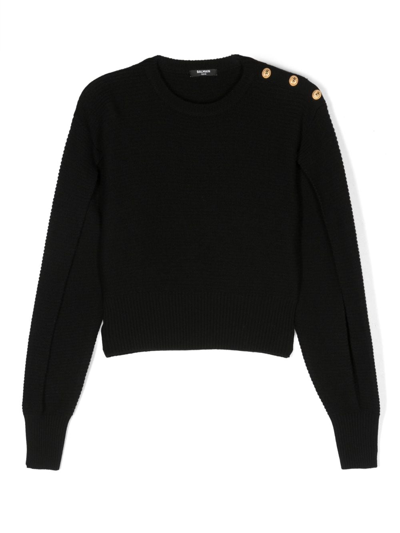 Balmain Slit-sleeve Ribbed-knit Jumper In 黑色