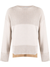 Off-white Colour-block Ribbed-knit Jumper In 灰色