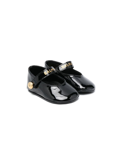 Balmain Baby Girls Black Patent Pre-walker Shoes In 黑色