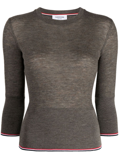 Thom Browne Rwb Ribbed Cropped Jumper In Brown