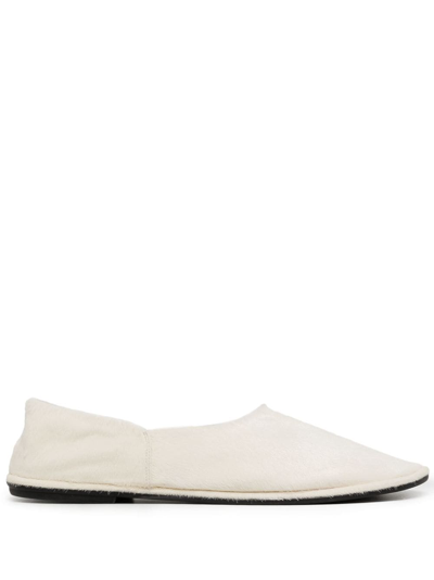 The Row Flat Leather Loafers In White