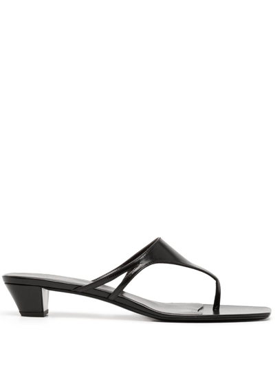 The Row 40mm Graphic Leather Thong Sandals In Black