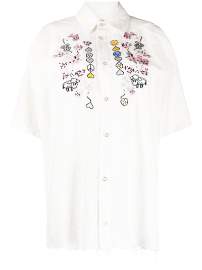 Natasha Zinko Embroidered Frayed Woven Shirt In White