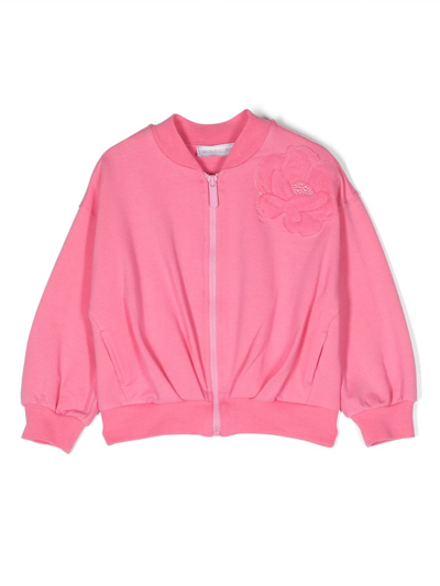 Monnalisa Embroidered Bomber Jacket In Pink