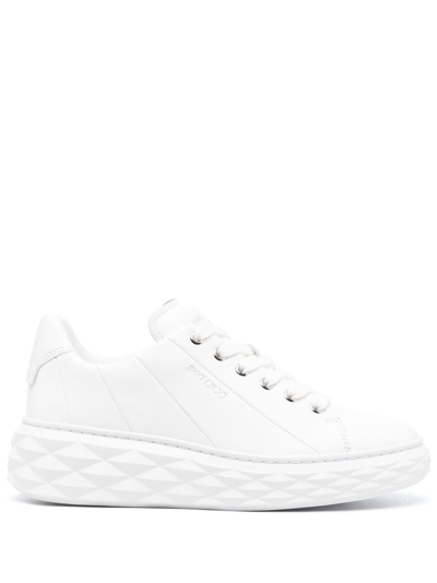 Jimmy Choo Round-toe Leather Sneakers In White