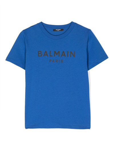 Balmain Logo-print Cotton T-shirt In 蓝色