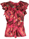 Ulla Johnson Vida Diamond-shibori Silk Ruffled Top In Fuchsia