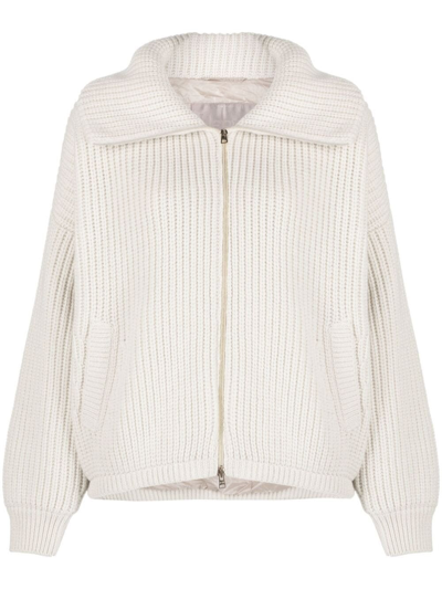 Herno Chunky-knit Zip-up Cashmere Cardigan In White