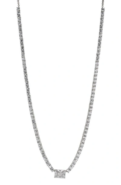 Nadri Emerald Cut Tennis Necklace In Silver