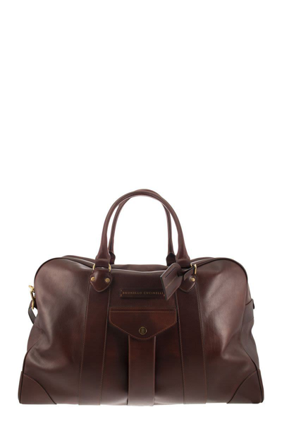 Brunello Cucinelli Street Bag In Calfskin In Dark Brown