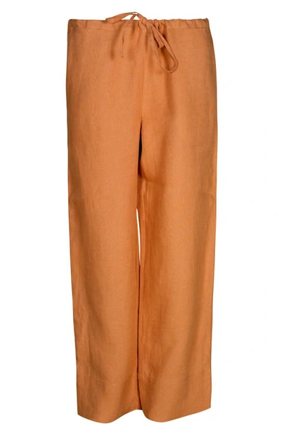 Bed Threads Linen Lounge Pants In Rust