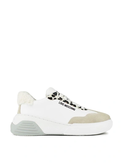 Moschino Leopard Detail Chunky Sneakers In White