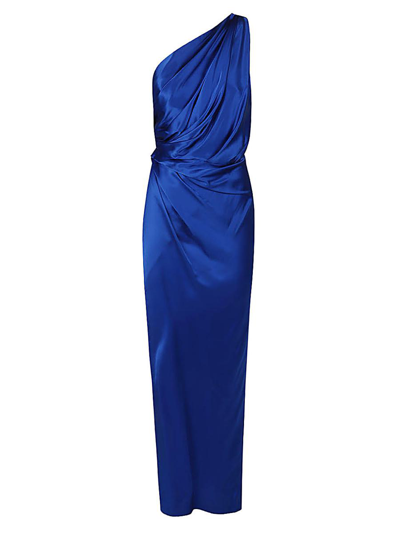 The Sei Asymmetric Silk Long Dress In Blue