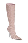 Versace Logo Jacquard Pointed Toe Boot In Pink
