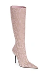 Versace Allover Canvas & Leather Knee-high Boot In Pink
