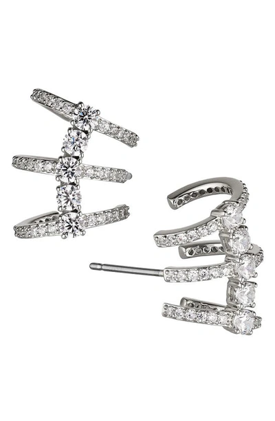 Nadri Love All Cubic Zirconia Triple Huggie Hoop Earrings In Rhodium