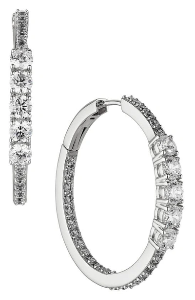 NADRI LOVE ALL CUBIC ZIRCONIA MEDIUM HOOP INSIDE OUT EARRINGS