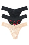 Hanky Panky Dreamease Assorted 3-pack Original Rise Thongs In Black/ Cherry/ Chai